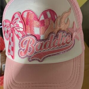 Women’s Custom Made Pink 'Baddie' Embroidered Trucker Hat
